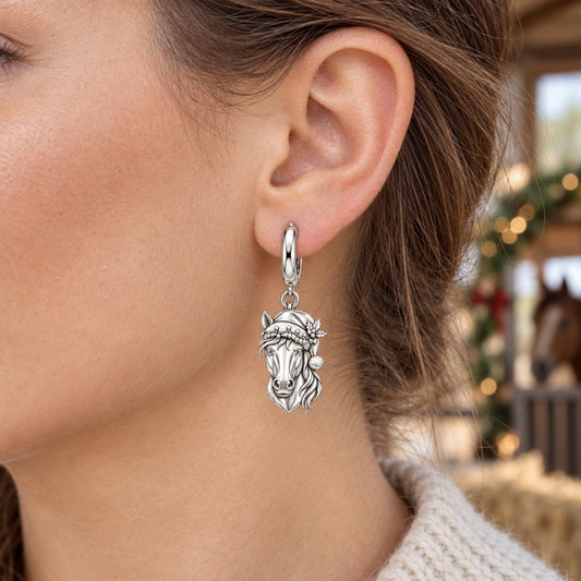 Festive Stable Spirit Huggie Charm Earrings – worn / in use