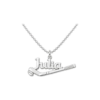 Field Hockey Stick Charm Bracelet – Personalized Athlete Gift – silver plated 2 cm charm, front view