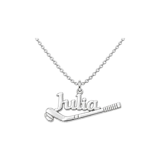 Field Hockey Stick Charm Bracelet – Personalized Athlete Gift – silver plated 2 cm charm, front view