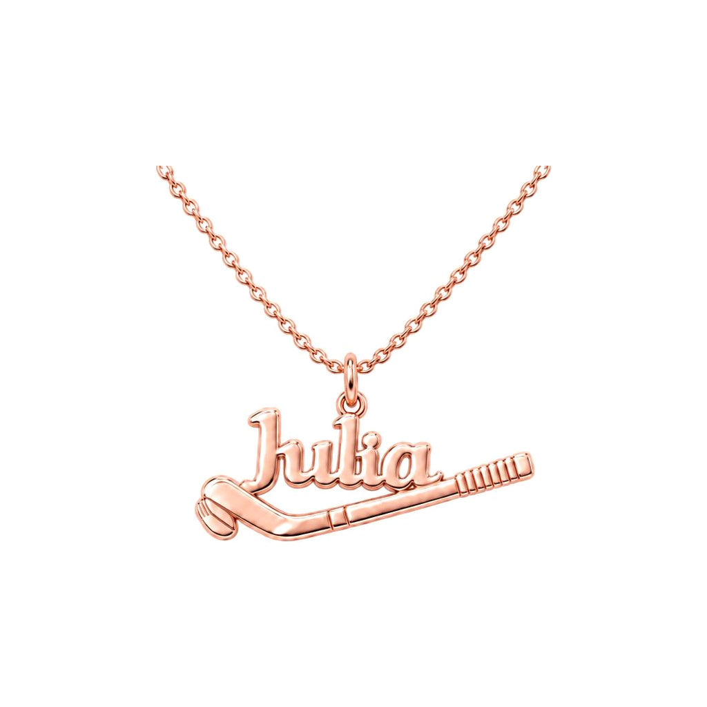 Field Hockey Stick Charm Bracelet – Personalized Athlete Gift – rose gold 2 cm charm, front view
