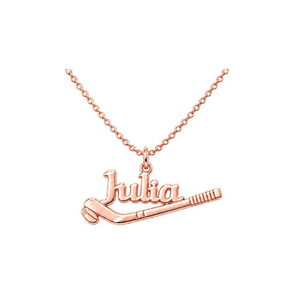 Field Hockey Stick Charm Bracelet – Personalized Athlete Gift – rose gold 2 cm charm, front view