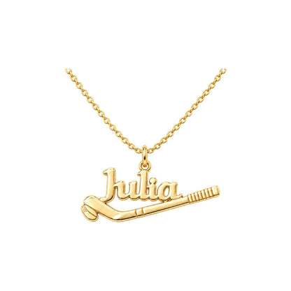 Field Hockey Stick Charm Bracelet – Personalized Athlete Gift – 18K gold plated 2 cm charm, front view