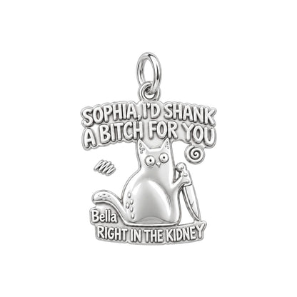 Fierce Feline Friendship Charm Bracelet – Personalized Bestie Gift – silver plated 3 cm charm, front view