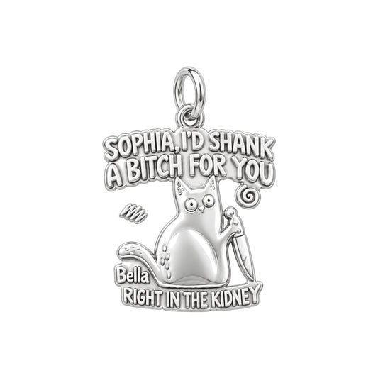 Fierce Feline Friendship Charm Bracelet – Personalized Bestie Gift – silver plated 3 cm charm, front view