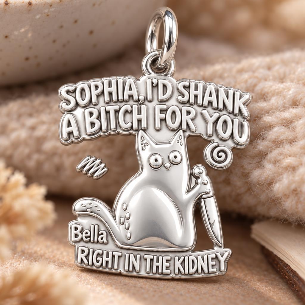 Fierce Feline Friendship Charm Bracelet – Personalized Bestie Gift – macro detail of the charm