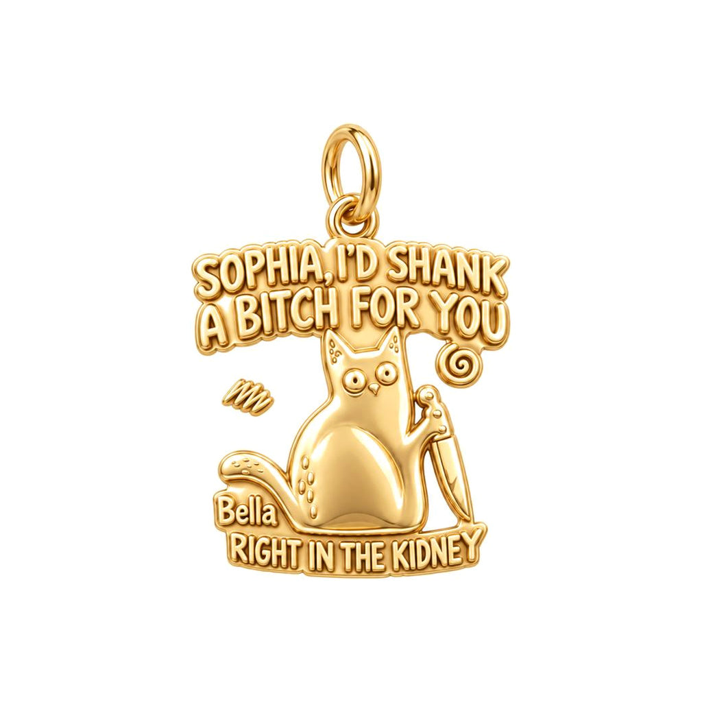 Fierce Feline Friendship Charm Bracelet – Personalized Bestie Gift – 18K gold plated 3 cm charm, front view