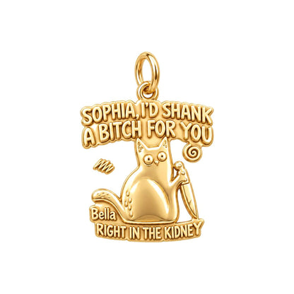 Fierce Feline Friendship Charm Bracelet – Personalized Bestie Gift – 18K gold plated 3 cm charm, front view