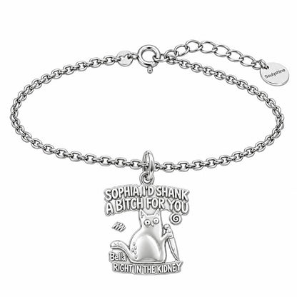 Fierce Feline Friendship Charm Bracelet Set – silver, front view