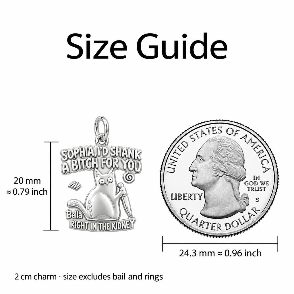 Fierce Feline Friendship Charm Bracelet Set – size guide, 13 mm charm next to a quarter