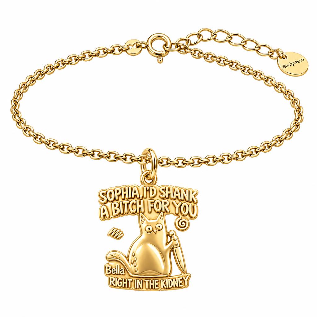 Fierce Feline Friendship Charm Bracelet Set – 18K gold, front view