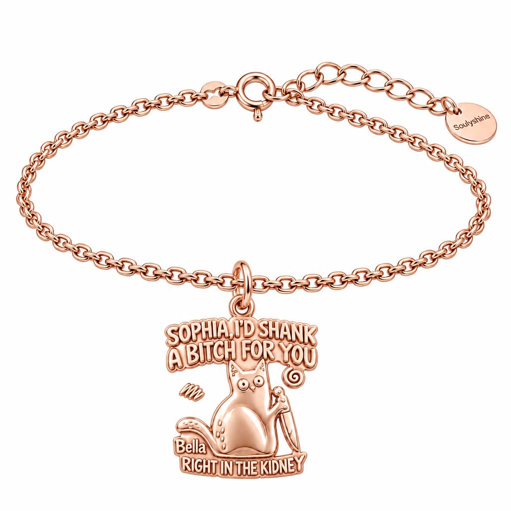 Fierce Feline Friendship Charm Bracelet Set – rose gold, front view