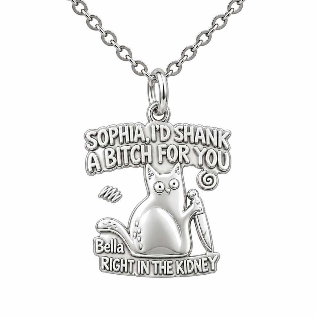 Fierce Feline Friendship Charm Necklace Set – silver, front view