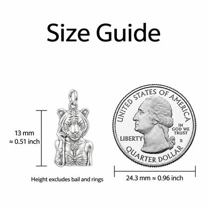 Fierce Grace Tiger Lady Charm Bracelet – Personalized Mom Gift – size guide, 13 mm charm next to a quarter