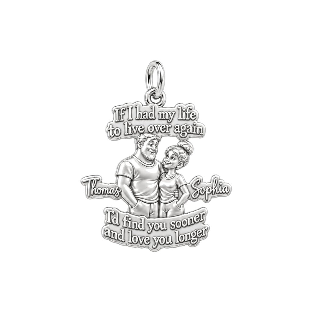 Find You Sooner Charm Bracelet – Personalized Couple Gift – silver plated 3 cm charm, front view