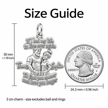 Find You Sooner Charm Bracelet – Personalized Couple Gift – size guide, 3 cm charm next to a quarter