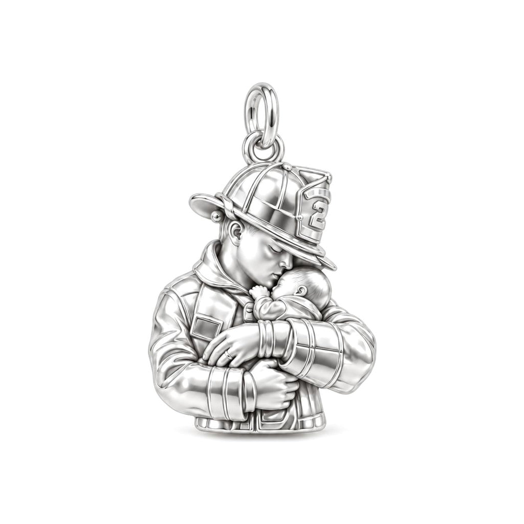 Firefighter Hero Gentle Embrace Charm Bracelet – Personalized Dad Gift – silver charm, front view