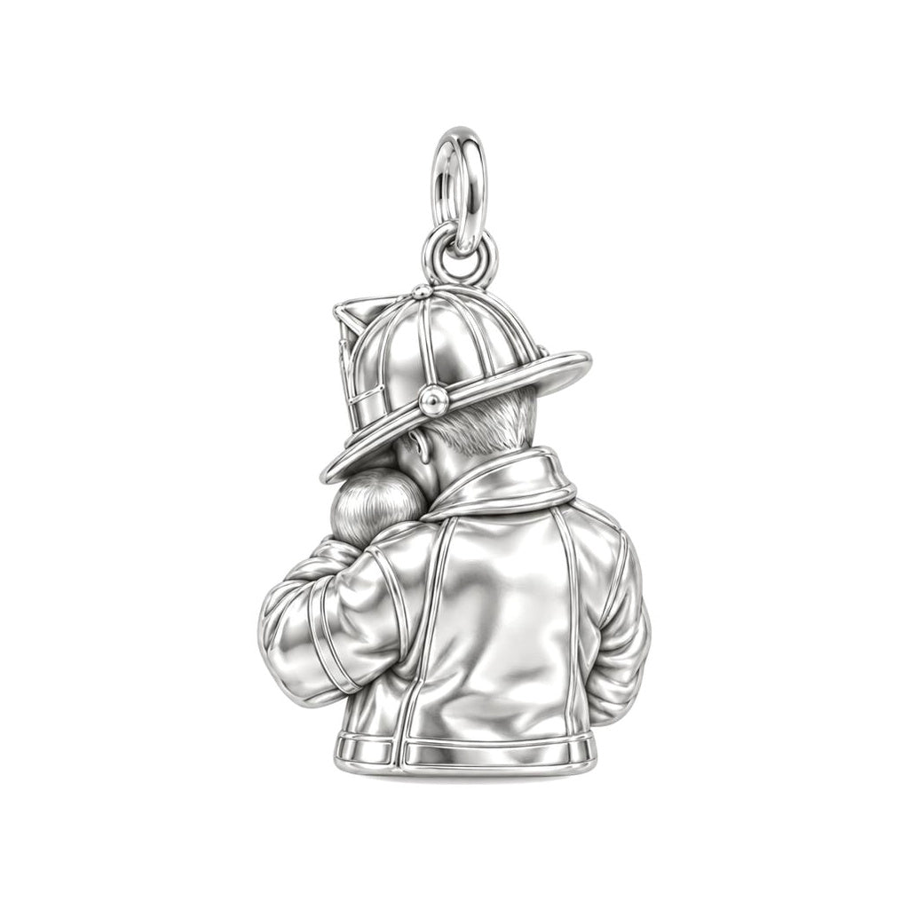 Firefighter Hero Gentle Embrace Charm Bracelet – Personalized Dad Gift – back of the charm, engraving area