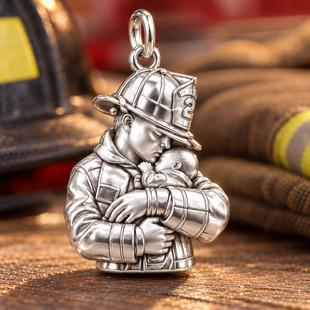 Firefighter Hero Gentle Embrace Charm Bracelet – Personalized Dad Gift – macro detail of the charm