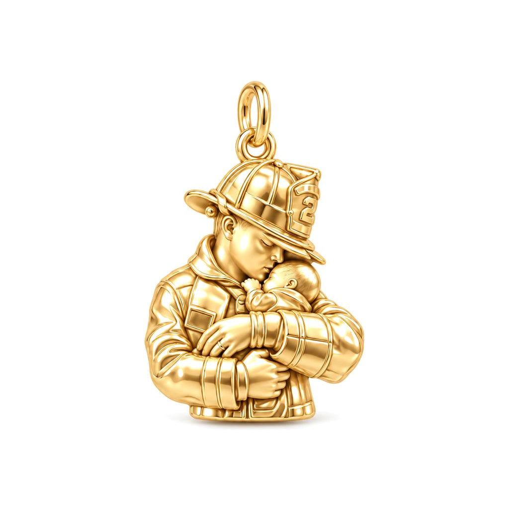 Firefighter Hero Gentle Embrace Charm Bracelet – Personalized Dad Gift – 18K gold charm, front view