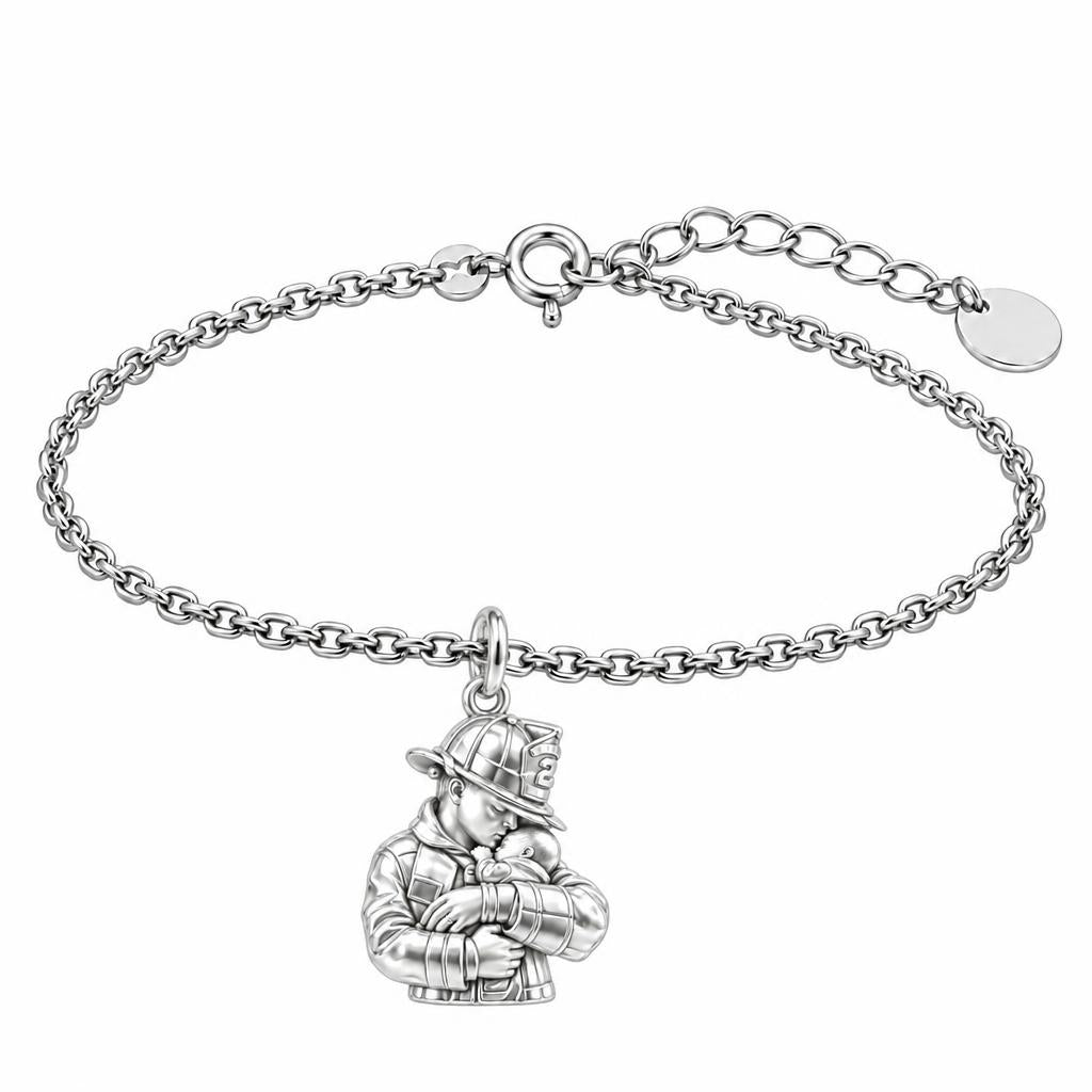 Firefighter Hero Gentle Embrace Charm Bracelet Set – silver, front view
