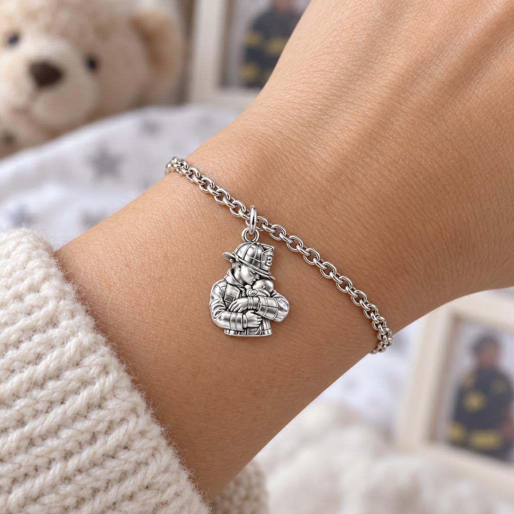 Firefighter Hero Gentle Embrace Charm Bracelet Set – worn / in use
