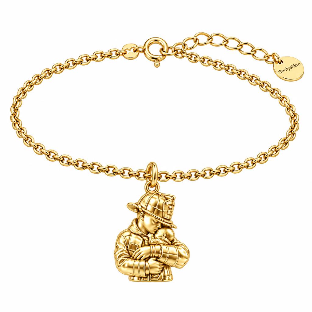 Firefighter Hero Gentle Embrace Charm Bracelet Set – 18K gold, front view