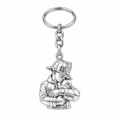 Firefighter Hero Gentle Embrace Charm Keychain – silver, front view