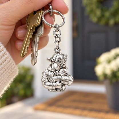 Firefighter Hero Gentle Embrace Charm Keychain – worn / in use