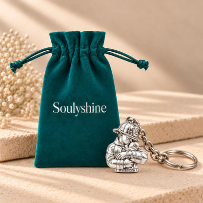 Firefighter Hero Gentle Embrace Charm Keychain – Soulyshine velvet gift pouch
