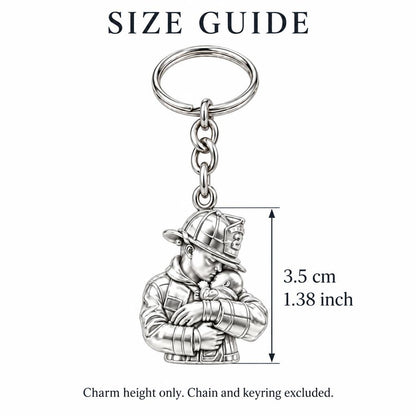 Firefighter Hero Gentle Embrace Charm Keychain – size guide, 3.5 cm (1.38 in) charm, chain and keyring excluded