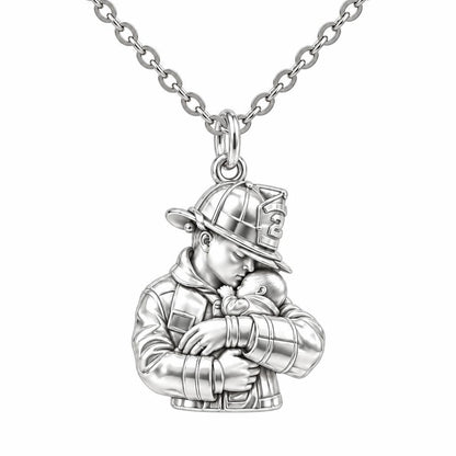 Firefighter Hero Gentle Embrace Charm Necklace Set – silver, front view