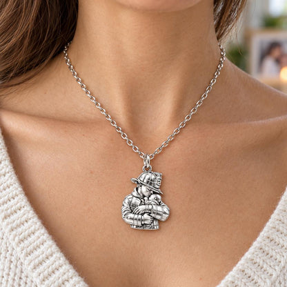Firefighter Hero Gentle Embrace Charm Necklace Set – worn / in use