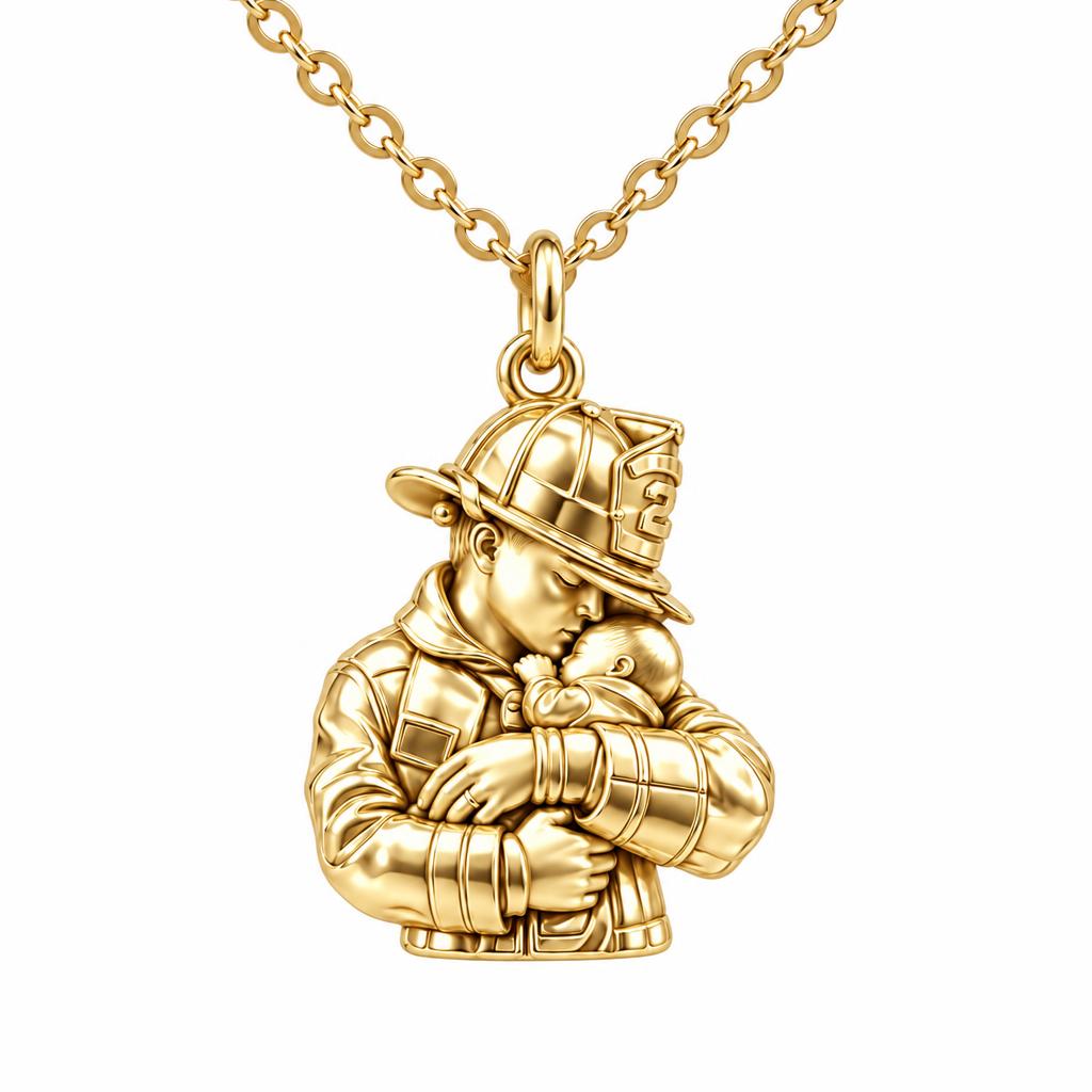 Firefighter Hero Gentle Embrace Charm Necklace Set – 18K gold, front view