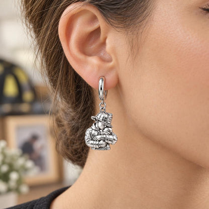 Firefighter Hero Gentle Embrace Huggie Charm Earrings – worn / in use