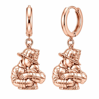 Firefighter Hero Gentle Embrace Huggie Charm Earrings – rose gold, front view