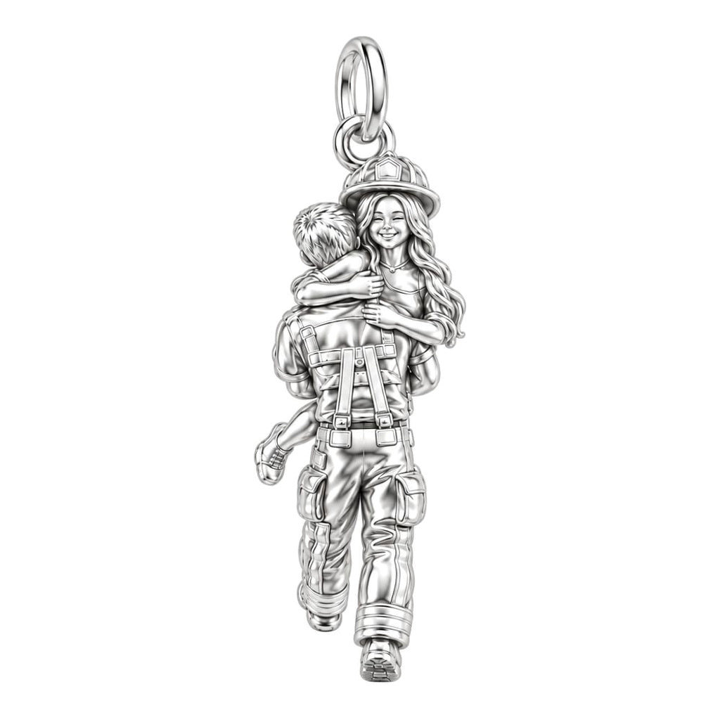 Firefighter Hero Hug Charm Bracelet – Personalized Couple Gift – silver charm, front view