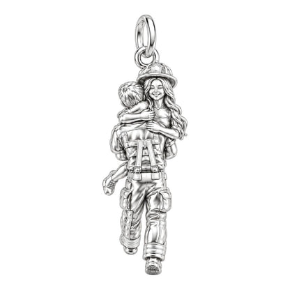 Firefighter Hero Hug Charm Bracelet – Personalized Couple Gift – silver charm, front view