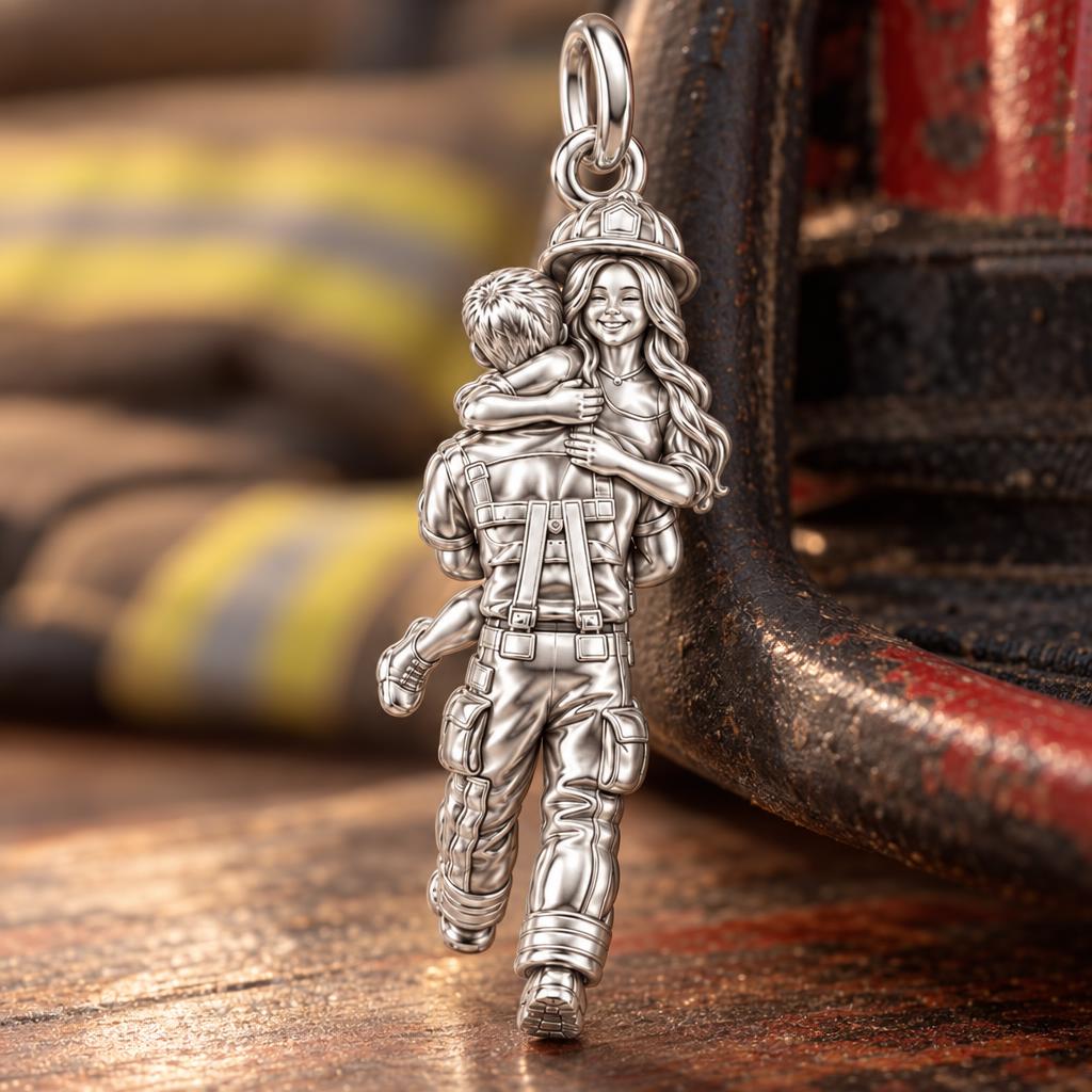 Firefighter Hero Hug Charm Bracelet – Personalized Couple Gift – macro detail of the charm