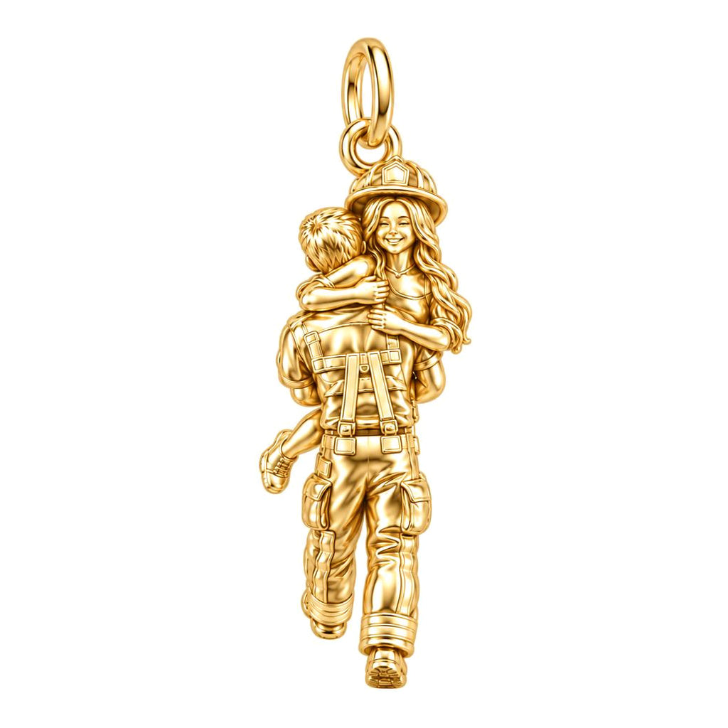 Firefighter Hero Hug Charm Bracelet – Personalized Couple Gift – 18K gold charm, front view