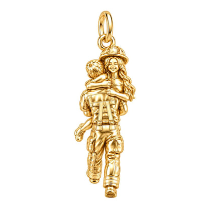 Firefighter Hero Hug Charm Bracelet – Personalized Couple Gift – 18K gold charm, front view