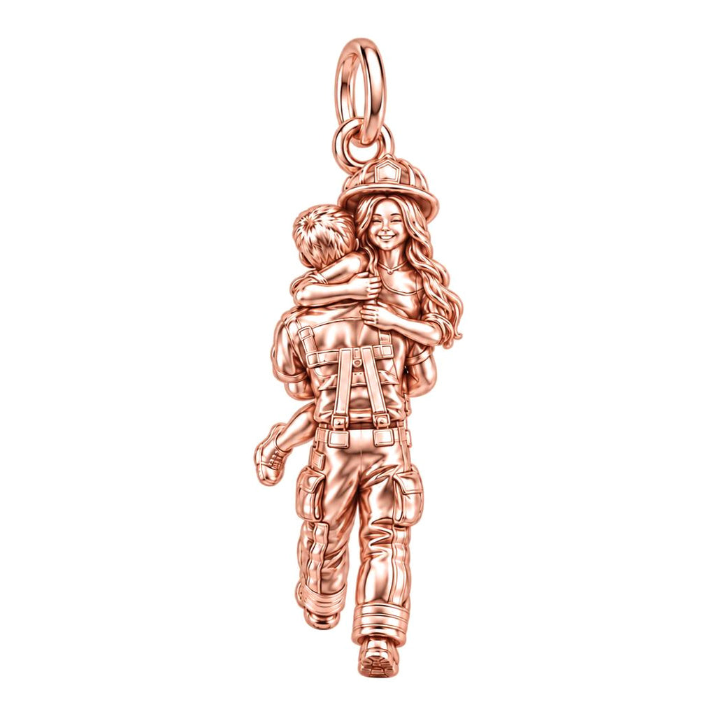 Firefighter Hero Hug Charm Bracelet – Personalized Couple Gift – rose gold charm, front view