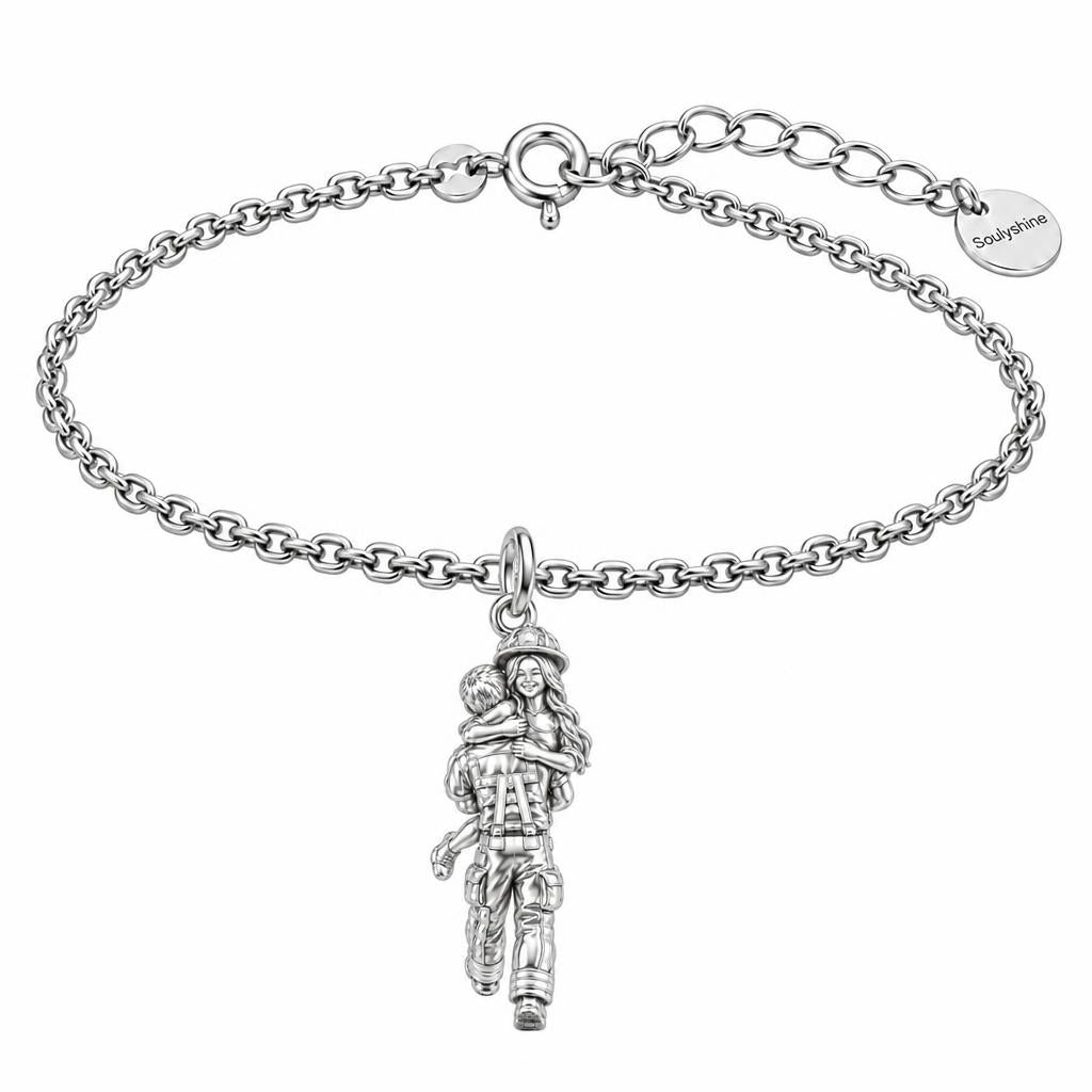 Firefighter Hero Hug Charm Bracelet Set – silver, front view