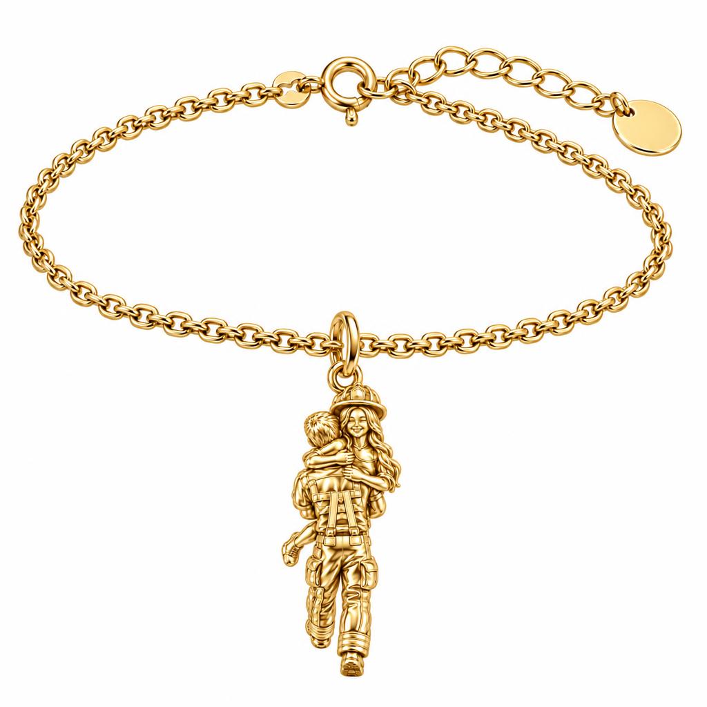 Firefighter Hero Hug Charm Bracelet Set – 18K gold, front view