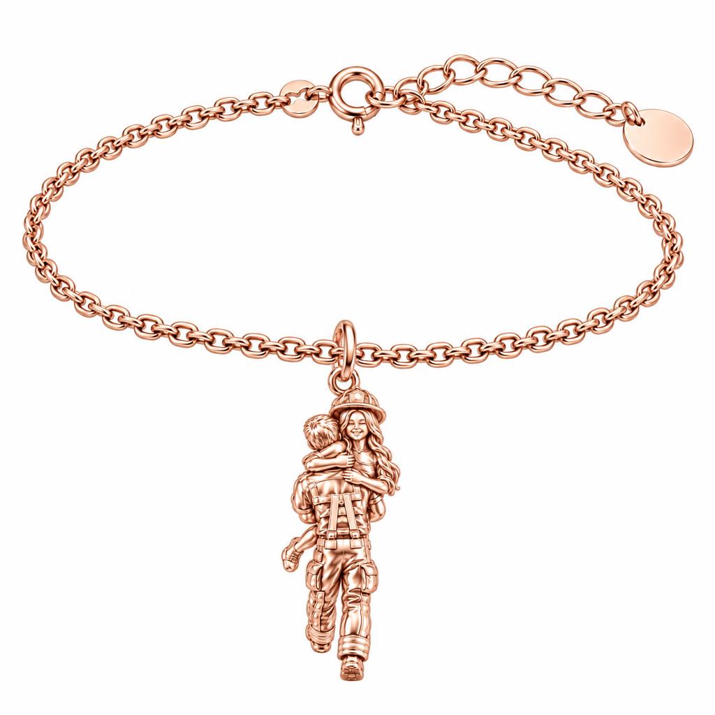 Firefighter Hero Hug Charm Bracelet Set – rose gold, front view