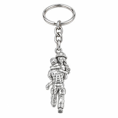 Firefighter Hero Hug Charm Keychain – silver, front view