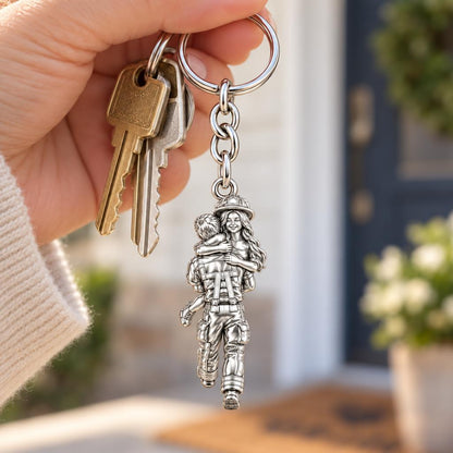 Firefighter Hero Hug Charm Keychain – worn / in use