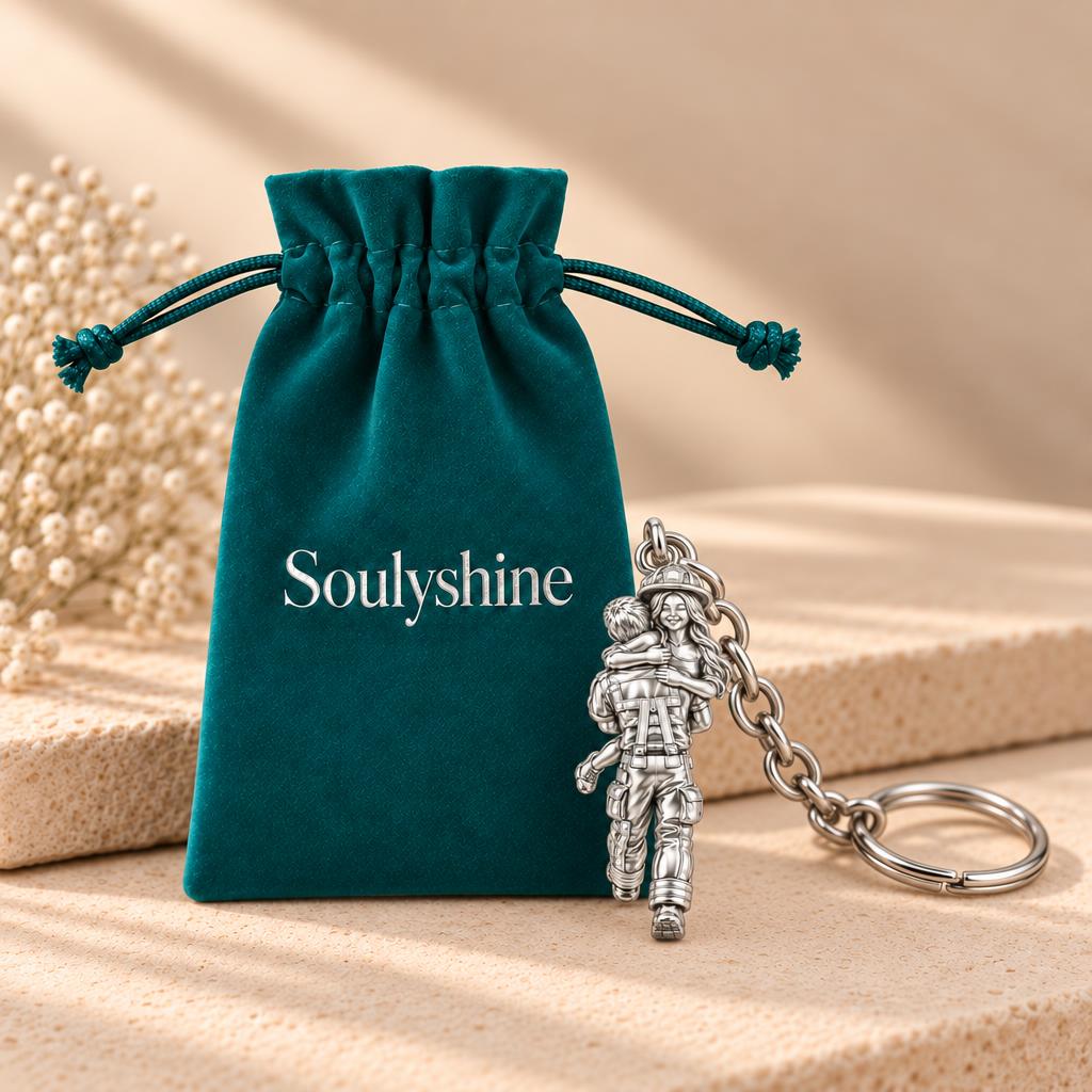 Firefighter Hero Hug Charm Keychain – Soulyshine velvet gift pouch