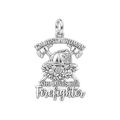 Firefighter Wife Floral Charm Bracelet – Personalized Gift – silver plated 2 cm charm, front view