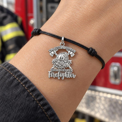 Firefighter Wife Floral Charm Bracelet – Personalized Gift – worn on the wrist on a black cord bracelet
