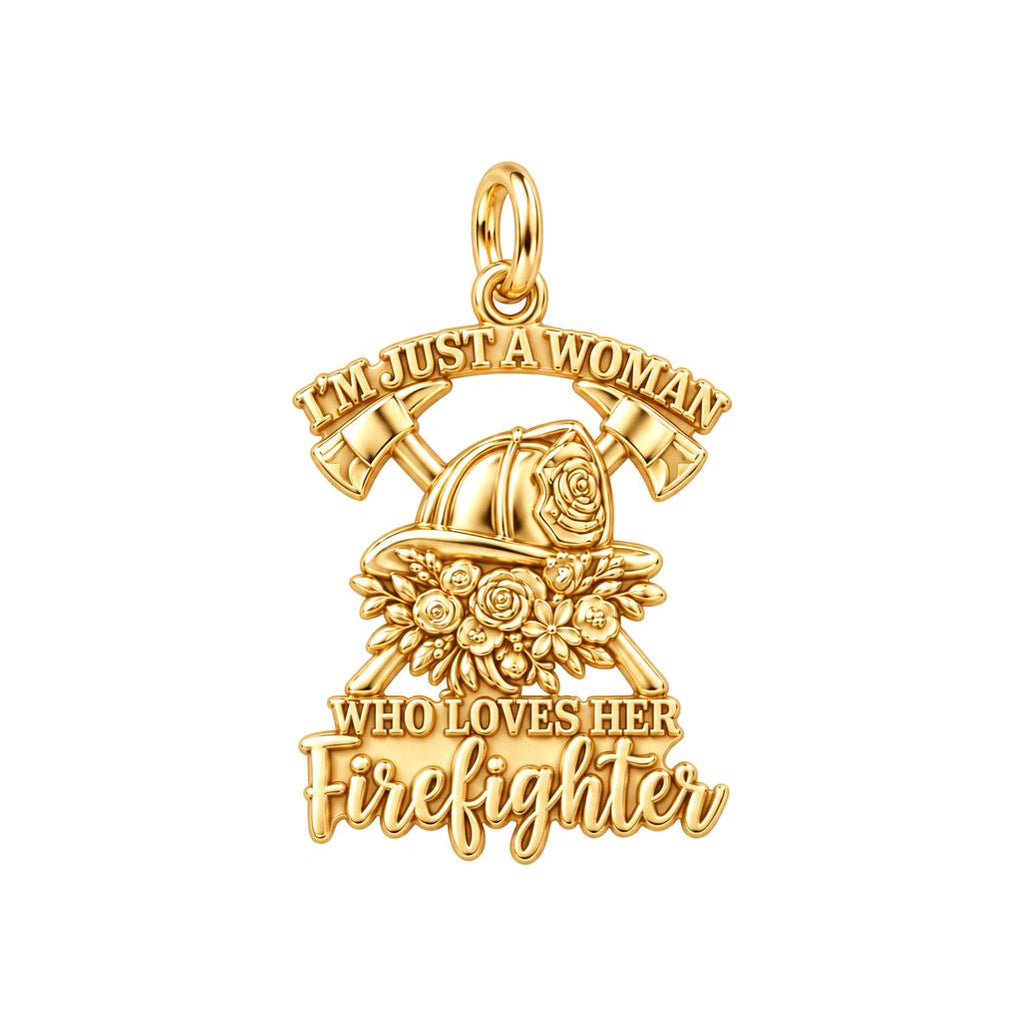 Firefighter Wife Floral Charm Bracelet – Personalized Gift – 18K gold plated 2 cm charm, front view